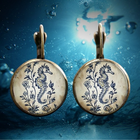 Art Iron Plate Painting Jewelry - 🆕 Graceful Seahorse - Antique Style - Drop Earrings - Lever Back - Alloy